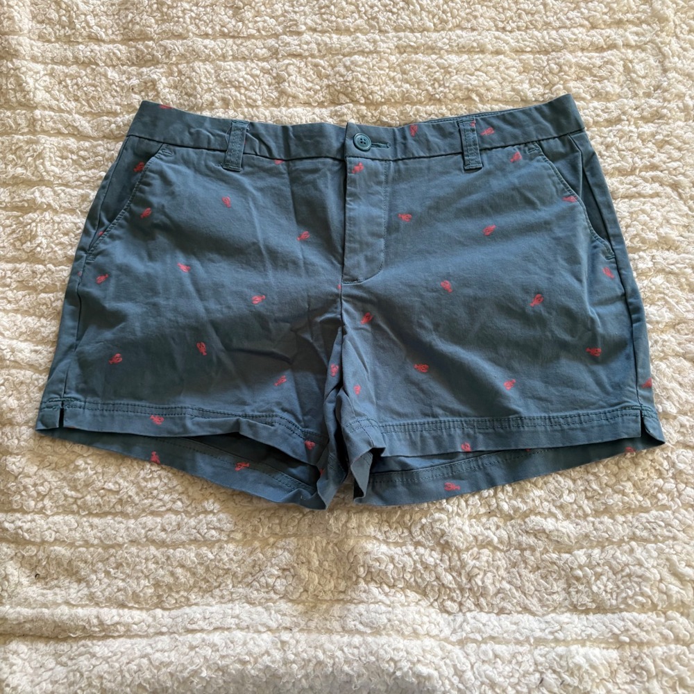 Magellan Outdoors Womens Teal Blue‎ Lobster Embroidered Chino Shorts Size 10